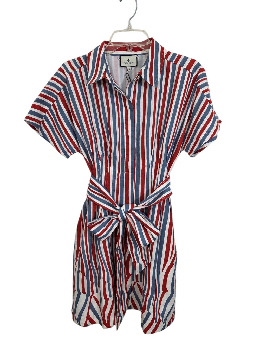 NWT Tuckernuck Mini Callie Dress Americana Wavy Stripe Linen Blend Size Small - Picture 2 of 10